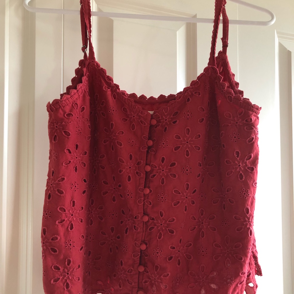 Red Embroidered Flower Summer Top